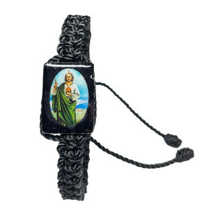 St Jude Knotted Rope Bracelet Black Adjustable Handmade Saint NEW